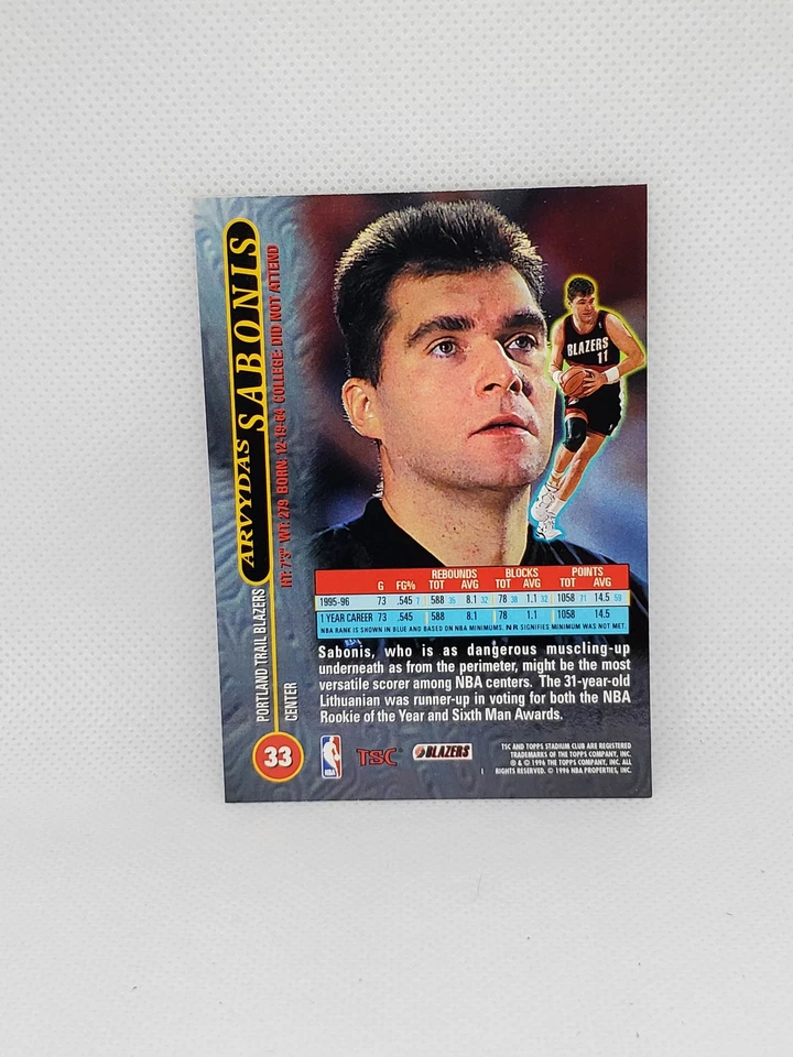 1996 1995-96 Stadium Club Arvydas Sabonis #33 - Image 2 of 2