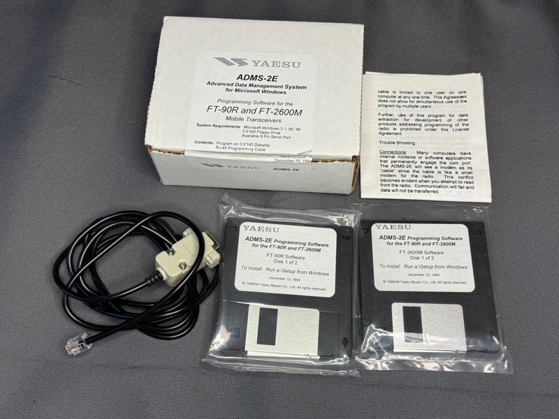 Yaesu Programming software  ADMS-2E 3 1/2" Floppy for FT-90R  FT-2600 With cable