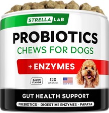 StrellaLab Dog Probiotics Treats for Picky 120Ct Bacon , Probiotic Chews