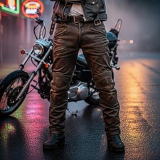 Handmade Men Leather Biker Pants Genuine Cowhide Motorcycle Leather Pant
