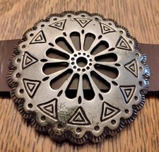 VTG "Kanpur Industries" Brown Leather/Large Silver Tone Conchos Belt Fits 34-44"