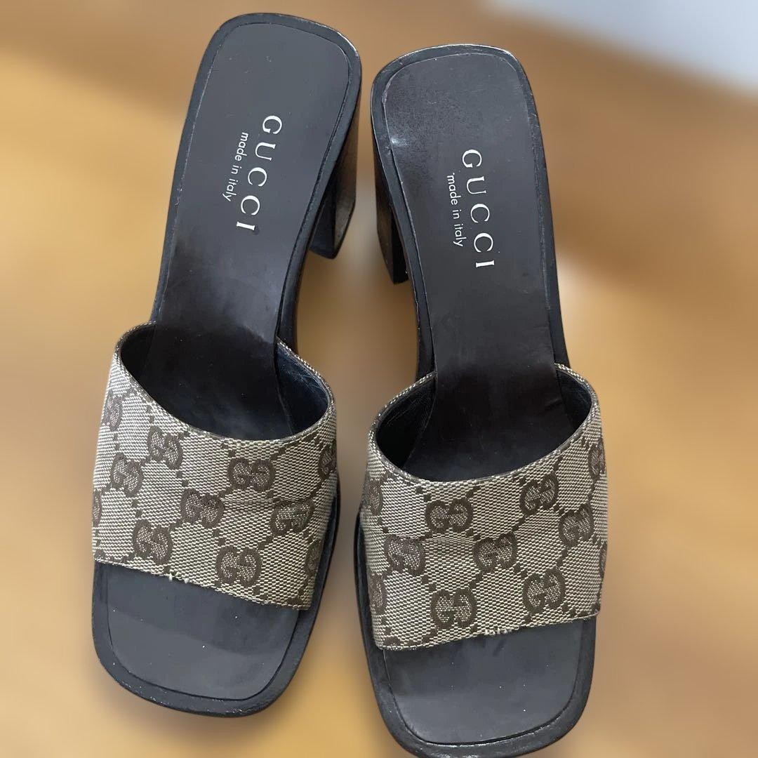 GUCCI Sandals Shoes Mule GG EU 36 US 6 Canvas Beige Brown Authentic