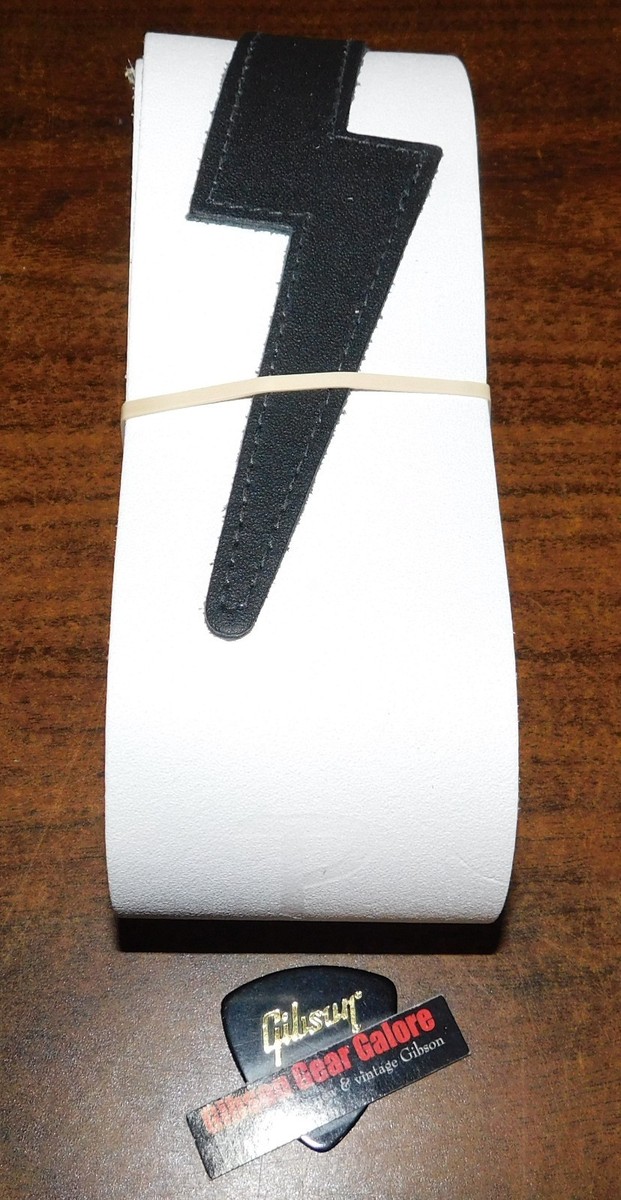 Kiss Ace Frehley Guitar Lightning Leather Strap White Gibson Pick