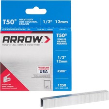Arrow 508 T50 Heavy Duty Staples 1/2" Leg 3/8" Crown 1250 Pack Galvanized
