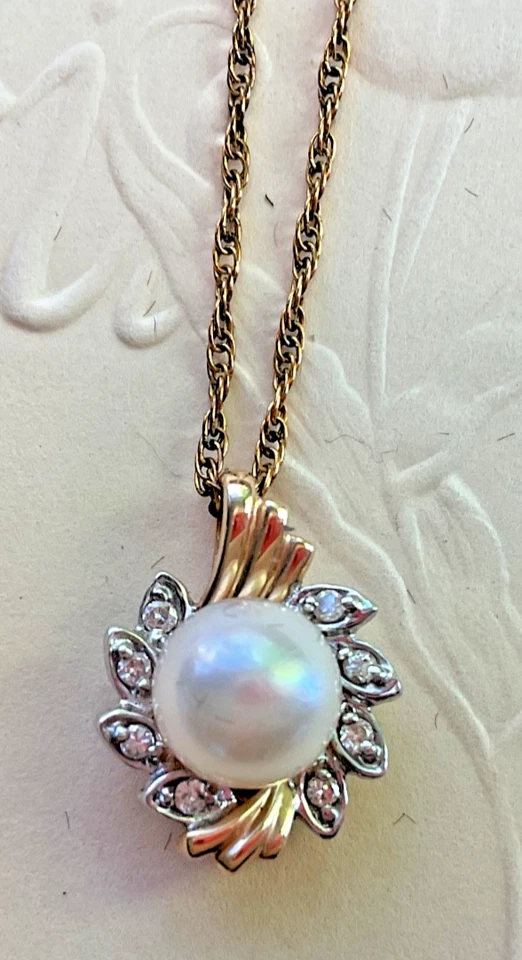 "Colgante de diamantes y ópalo de oro de 14K en cadena de 12K collar de 2,32 g y 18""" Foto 3 de 4