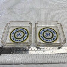 2 Ceniceros Vintage Vidrio Transparente Hotel Tehuacán México MX MCM 70s Azul Amarillo