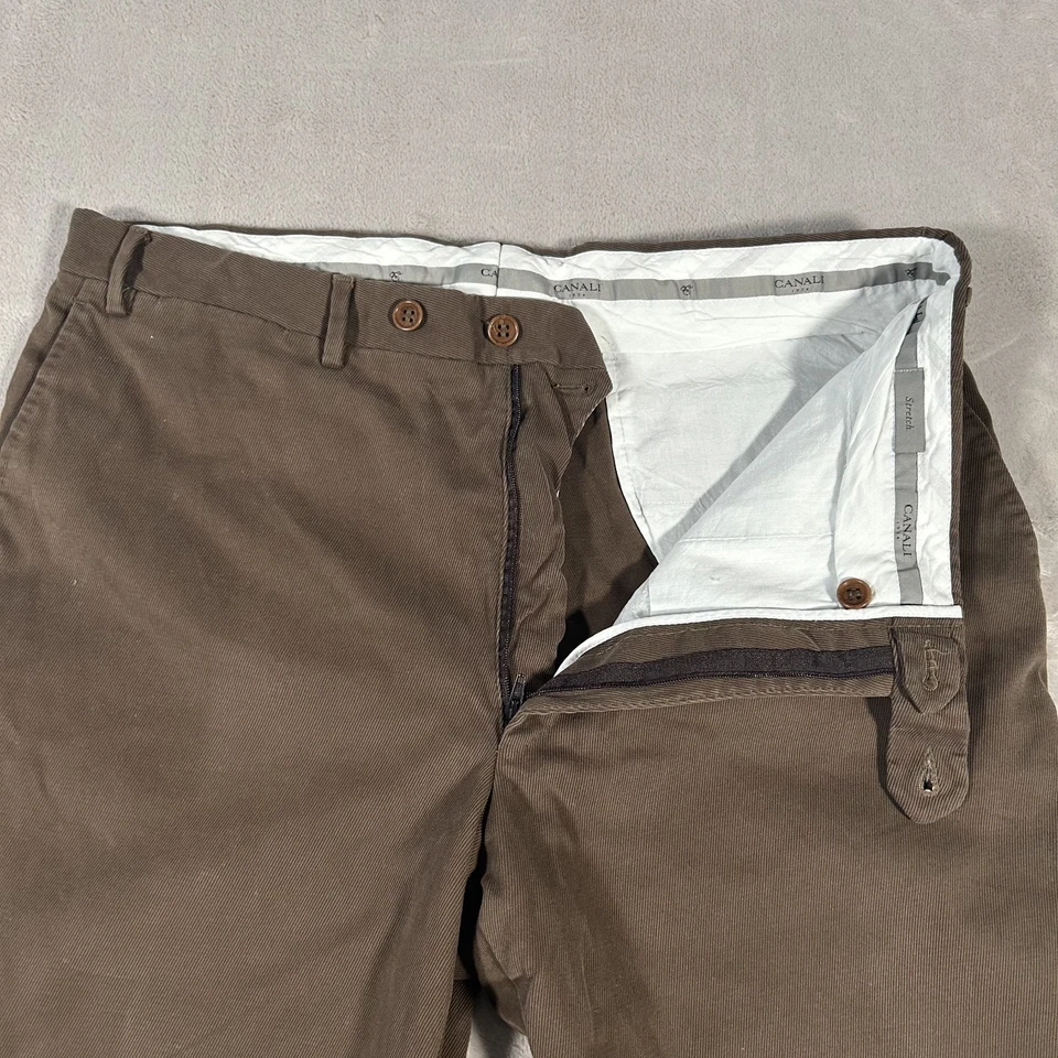 Pantalones de pana CANALI 1934 para hombre 33x30 marrón elástico calce regular hechos en Italia Foto 3 de 4