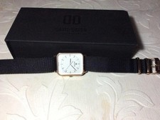 David Daber Swiss made men's white dial blacl strap watch