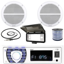 Pyle Single-DIN Marine MP3 Receiver W/White Cover, 2x 6.5" 90W 2-Way Speakers