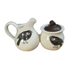 Laura Zindel Pottery Red Wing Blackbird Creamer Sugar Bowl Brown/Cream