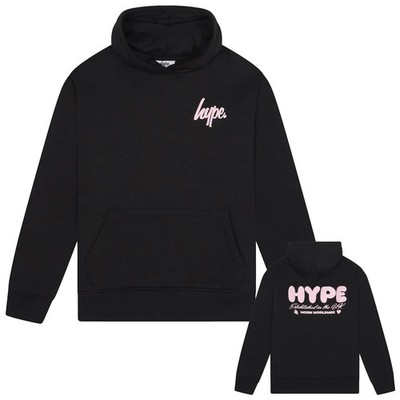HYPE - Girls Black Hoodie Soft Cotton Graphic Back Design Kids Sweatshirt
