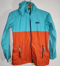 Patagonia Boys Two Tone teal / orange Hooded Windbreaker Jacket Size XL