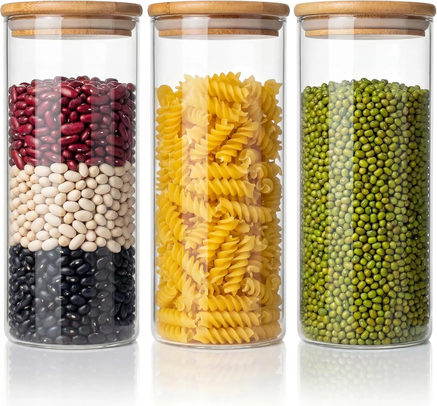 45oz 3 Pack Glass Jars W/ Bamboo Lids Glass Pantry Storage Containers