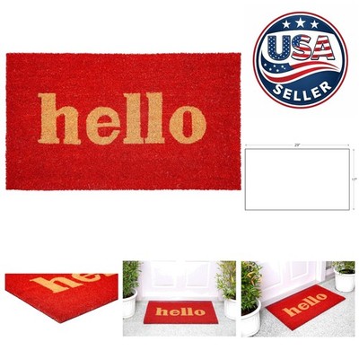 Weather-Resistant Red Hello Doormat, 17'' x 29'' - Perfect for Indoor/Outdoor Use