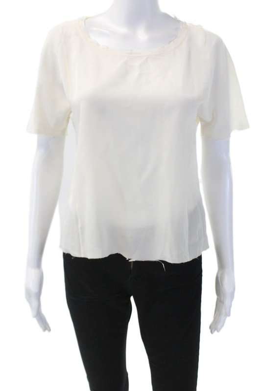 Rag & Bone Womens Silk Short Sleeve Silk Fray Hem Sleek Blouse White Size XS