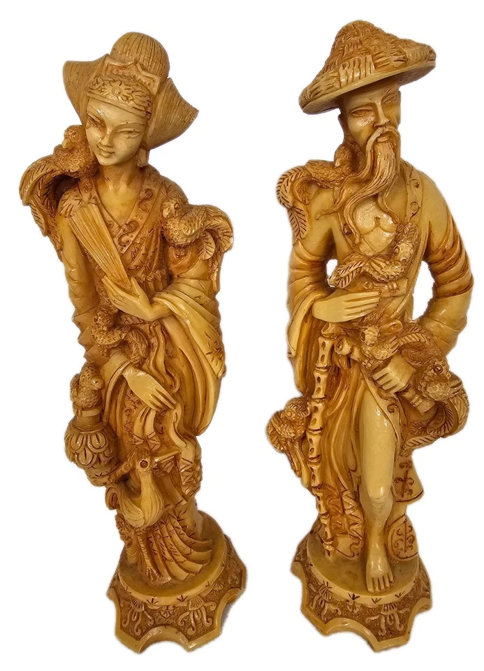 Chinese Figurines Man And Lady Resin Oriental Bought in 1997 Heavy Prop - Image 2 of 4