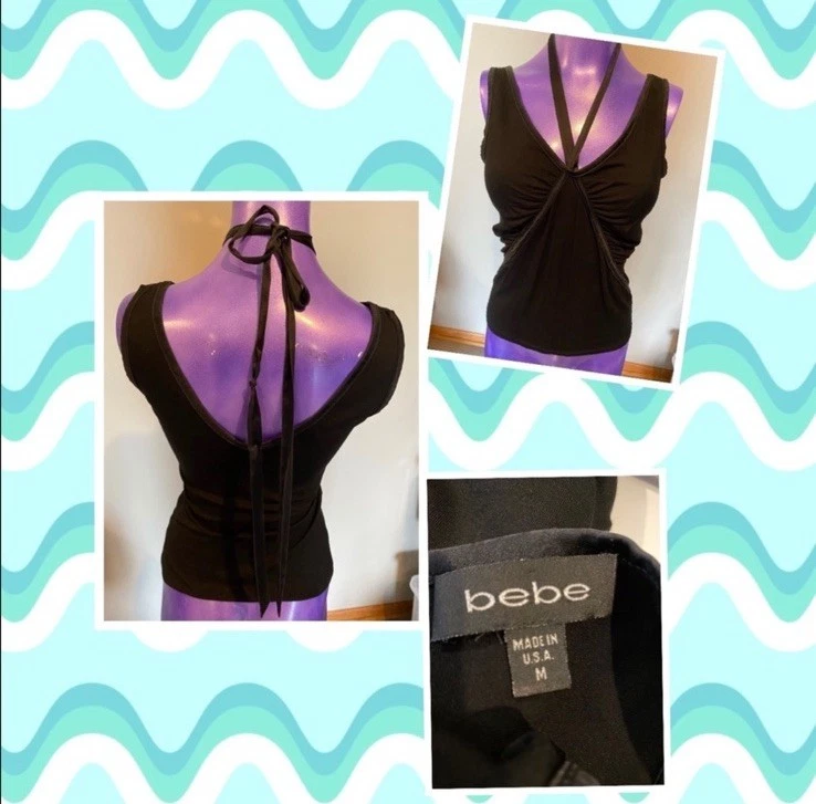 Top Halter Bebe Taille M - Noir - Neuf Sans étiquettes (NWOT) - Style Glam