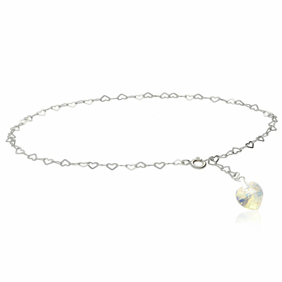 MARKENLOS Cavigliera cavigliera argento 925 con ciondolo cuore Swarovski Elements colore a scelta