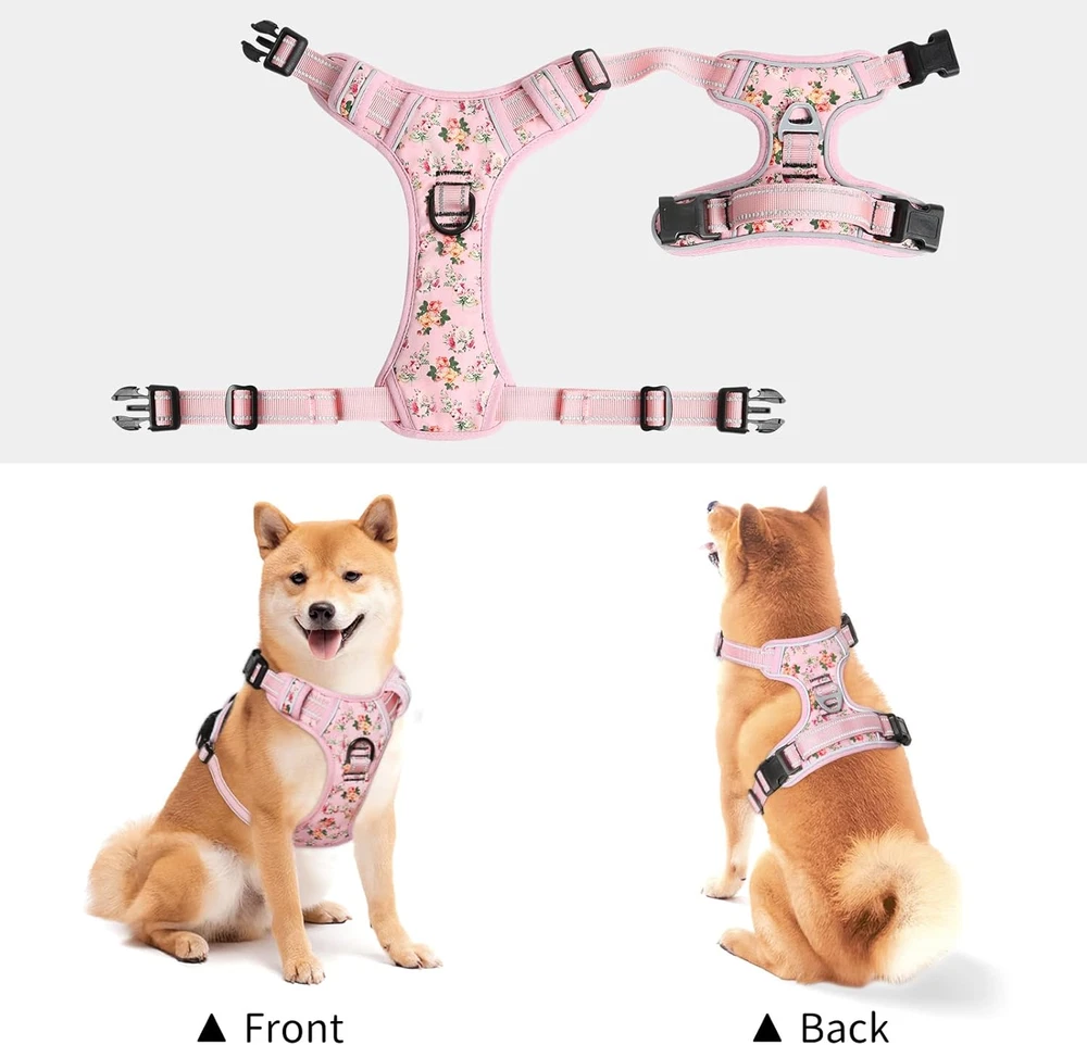 Dog Harness, No-Pull Pet Harness with 2 Leash Clips, 3 Snap Buckles Adjustable S