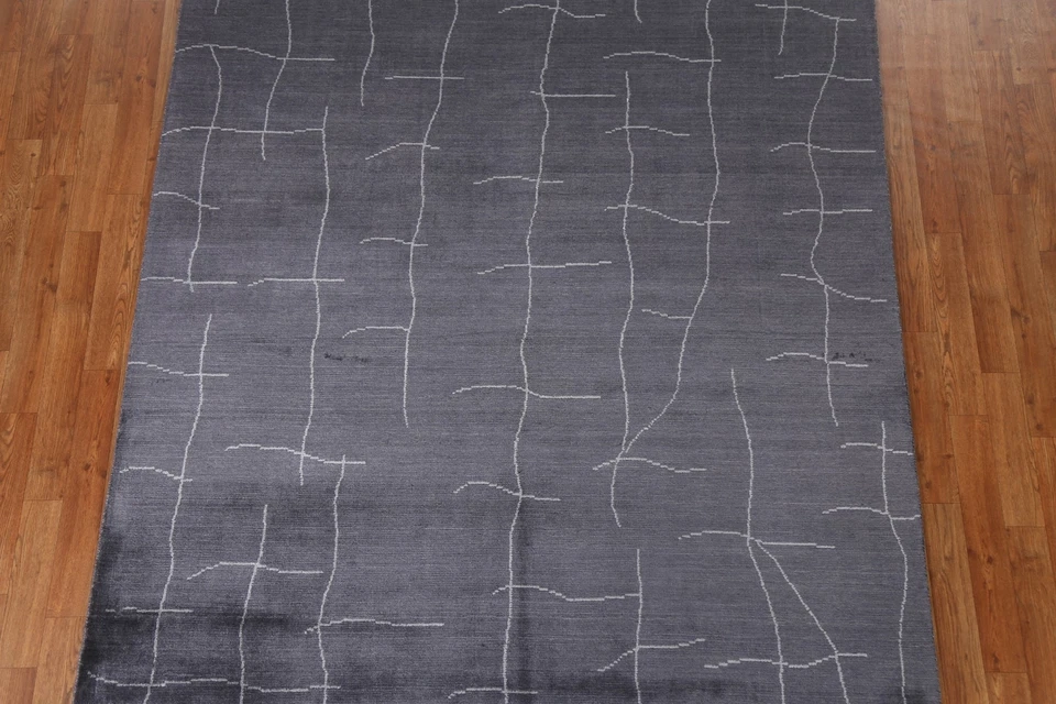 Alfombra de área abstracta Gabbeh Oriental 6'x8' carbón seda alfombra moderna anudada a mano Foto 3 de 4