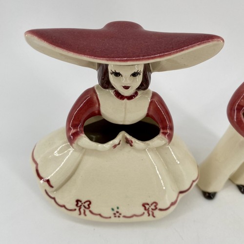 Pair Goldammer Ceramics Girl Boy Figurine Vases Vintage San Francisco Rose Kitch - Picture 5 of 10