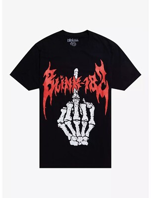 Blink 182 T-shirt - Skeleton Middle Finger Blink-182 Tee - New Official Tee