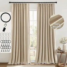 MIULEE Linen Pinch Pleated 100% Blackout Curtains for Bedroom 84 Inch Long 2 ...
