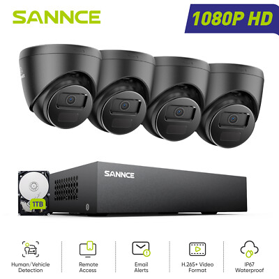 SANNCE 8CH DVR 1080P Video Security Camera System Outdoor AI Detection H.265+ 1T