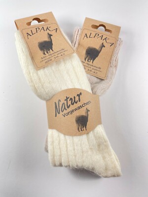 2 Paar Alpaka Schafwolle Wollsocken   Damen Herren Socken Weiss/Ecru 35-38