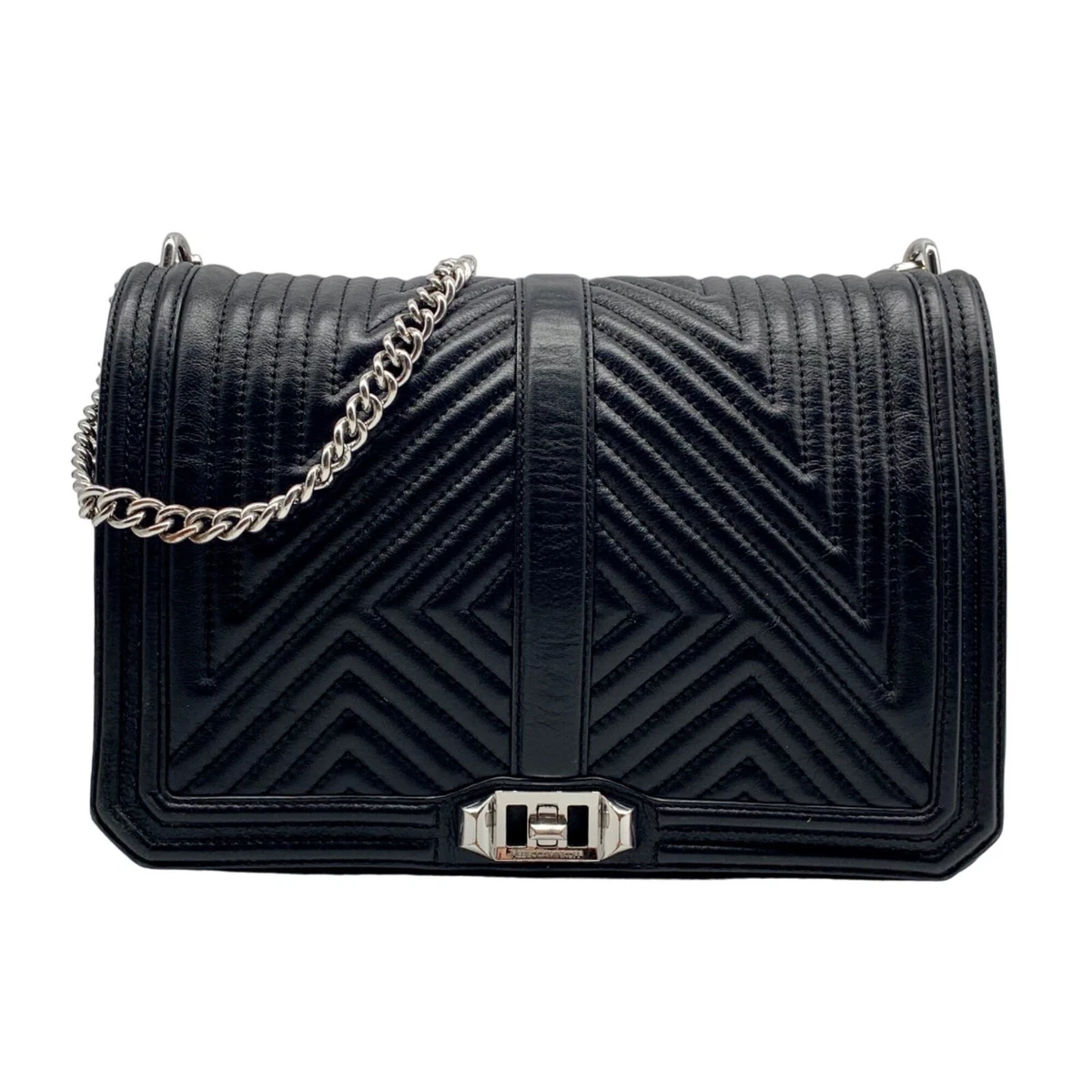 Rebecca Minkoff Black Geo Chevron Quilted Leather Jumbo Love Crossbody