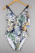 Hurley Women's One Piece Swimsuit Cayman Palms Green Size L Lined UPF 50 NWT