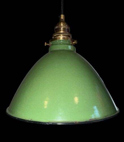 ONE Vintage 9" Porcelain Deep Cone Pendant Industrial Green Lamp Light UL Fitter - Picture 7 of 21