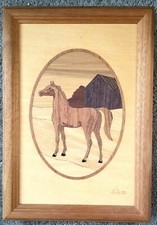 HUDSON RIVER WOOD INLAY Picture in Frame by NELSON - Horse & Barn - Mint