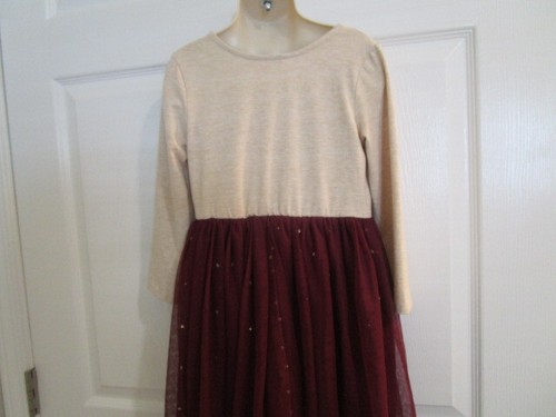 Pink Violet Size 6x Girls Tan & Burgundy Beaded-Sparkle Dress - Picture 8 of 10