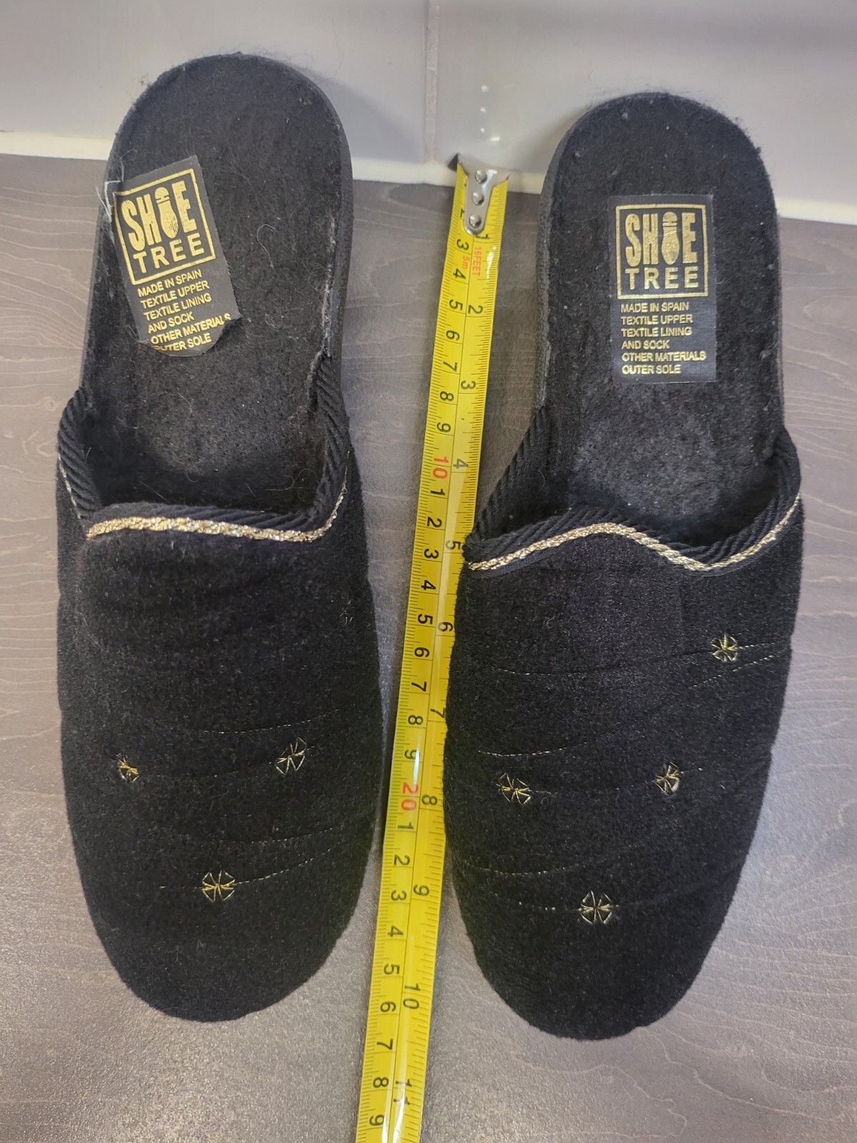 SAOLA Pantofole Zeppa Donna Taglia 7 (40) Nero Oro Suola Plastica Tomaia Tessuto Finto