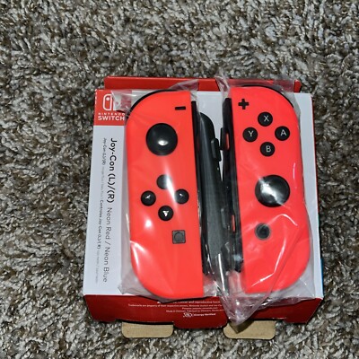 Genuine Oem Nintendo Switch Joy Con (L) Red (R) Neon Red W Strap