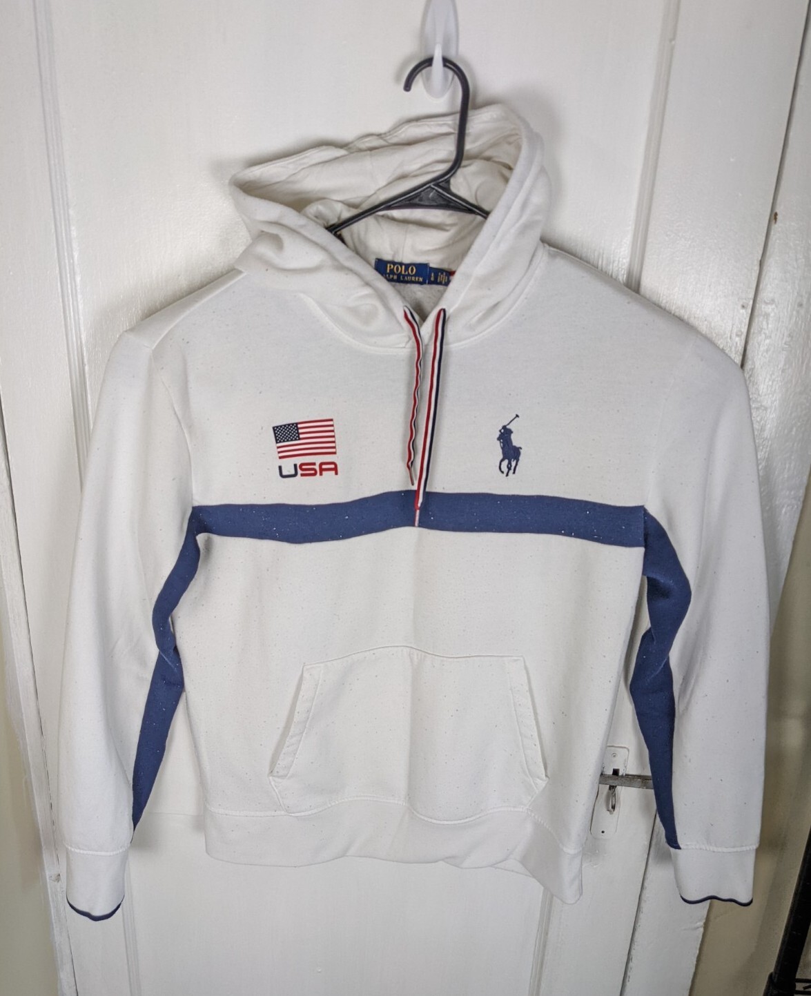 Felpa con cappuccio Polo Ralph Lauren Olimpiadi uomo L grande bandiera pony USA pile sportivo PILLING