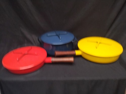 Vtg 1 Dansk Chili Red Pan MCM Enamel Skillet 10" Clean lid - Picture 5 of 9