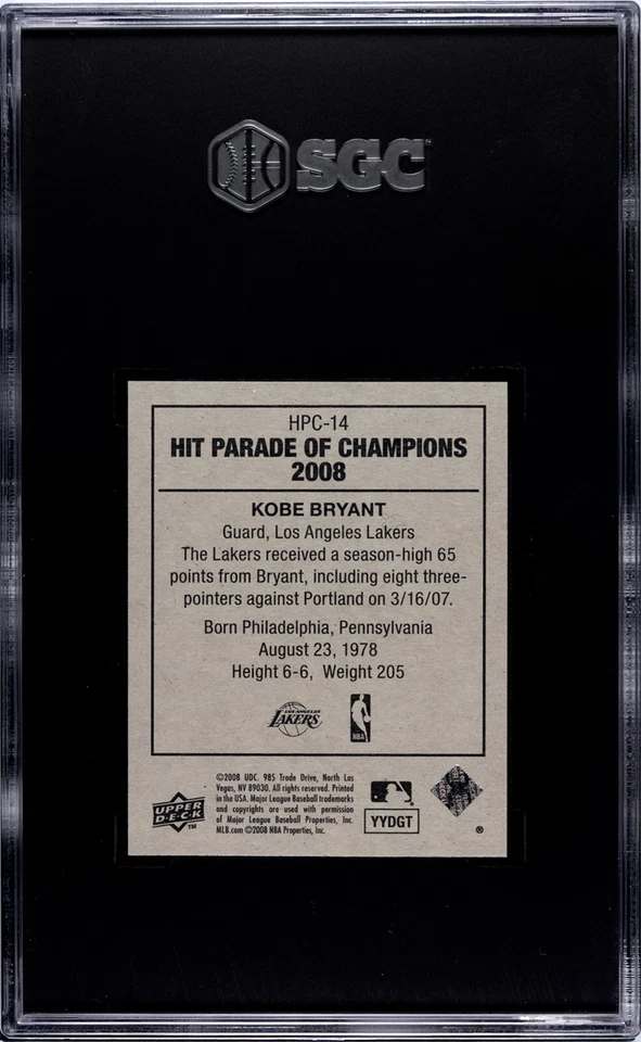 UD Goudey Hit Parade Of Champions 2008 HPC-14 Kobe Bryant SGC 9 como nuevo Jugador Más Valioso de los Lakers Foto 2 de 2