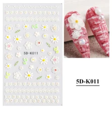 Pure White Flowers Wedding 5D Nail Art Stickers Embossed Decals Decoration K11