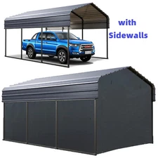 10x15ft Metal Carport Reinforce Outdoor Heavy Duty Garage Car Shelter w/Sidewall