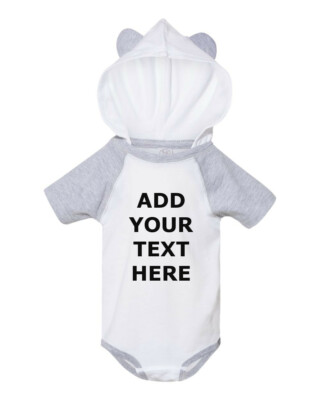 Custom Baby Bodysuit Raglan One Piece Jump Suit Hood Ears Personalized Gift