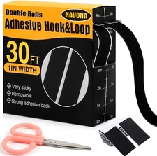 30Ft x 1 Inch Hook and Loop Strips with Adhesive - Heavy Duty Double Rolls