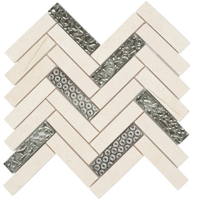 Beige Cream Crema Marfil Marble Stone Mosaic Tile HerringboneBacksplash