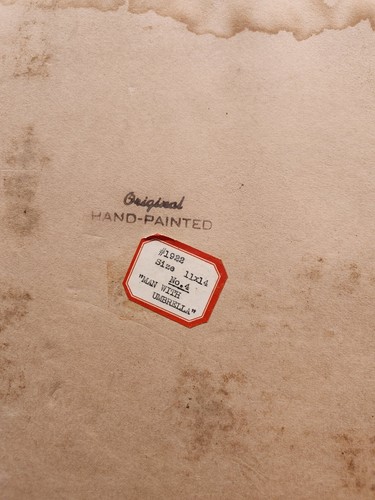Vintage Holz gerahmt handbemalt Aquarell Norman Tolson Kunst Mann mit Regenschirm - Bild 7 von 10