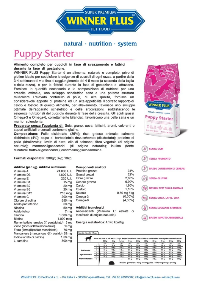 WINNER PLUS Puppy Starter crocchette con pollo cani cucciolo Mangime svezzamento - Immagine 4 di 4