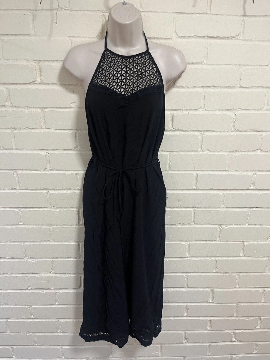 Womens Black Hulter Neck Dress Size 12 New Look Crochet Summer Holiday