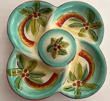 Clay Art Palm Beach 16” Ceramic Palm Tree Divided Serving Platter W/Center Lid