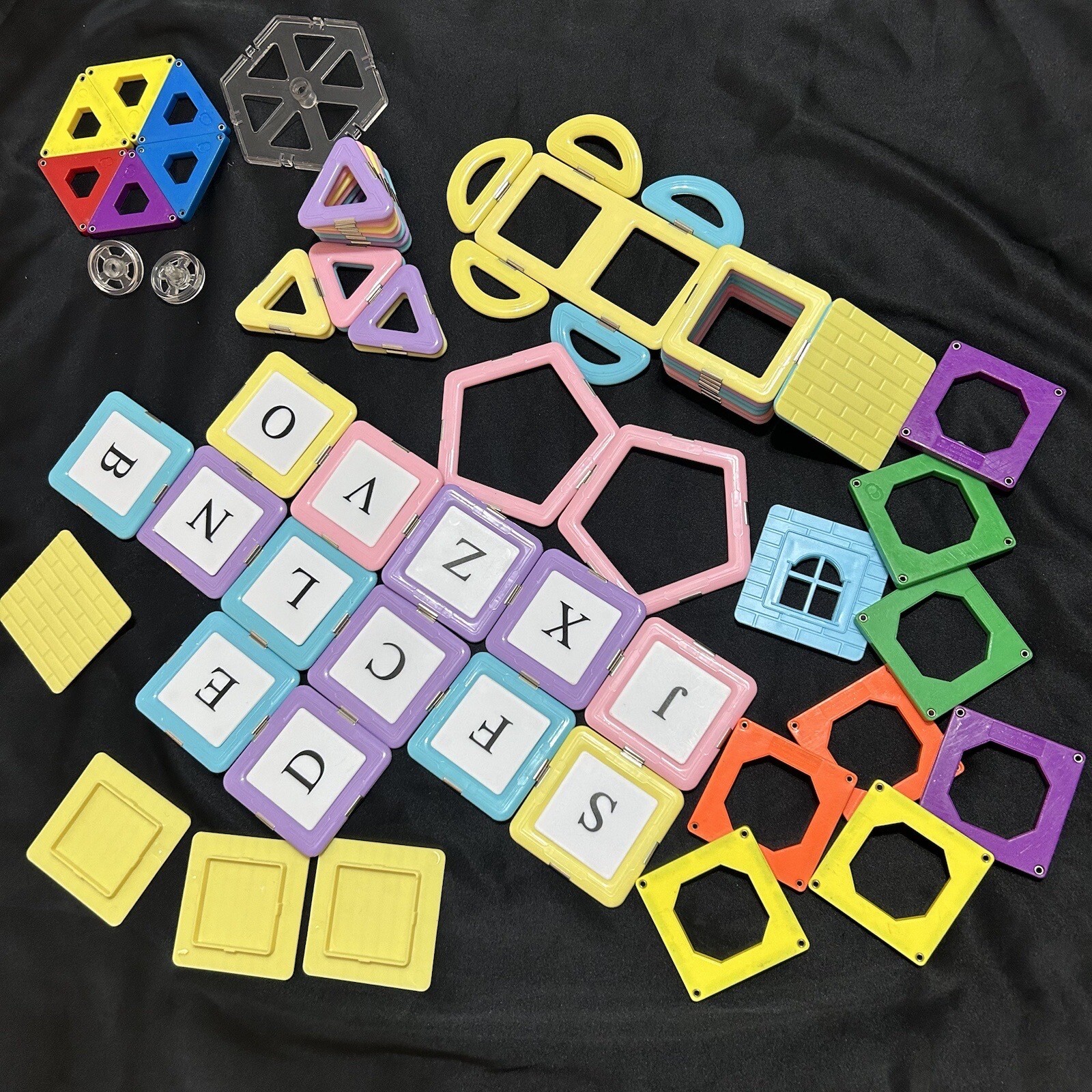 Magnet Shapes Building Blocks Kids 66 Pieces Colorful Toy Geometry Letters