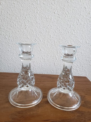 Pair of Crystal Pineapple Cambridge Candle Stick Holders Home Interior VTG USA - Picture 2 of 15